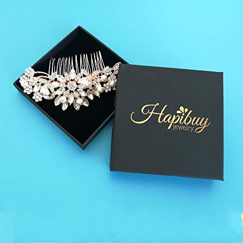 Hapibuy Rose Gold Wedding Hair Comb Pearl Crystal Bridal Hair Accessories For Bride and Bridesmaid - color: Rose Gold