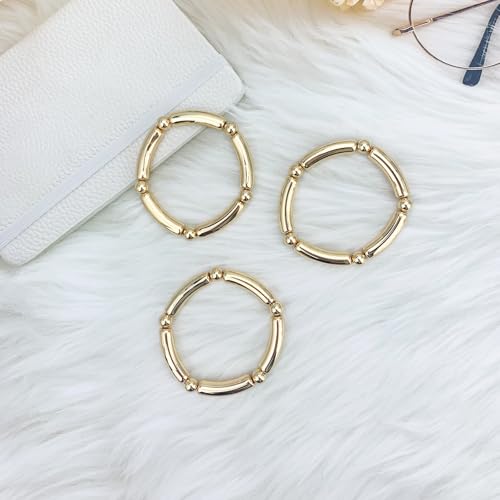 YBMYCM 5PCS Gold Chunky Bangles Bracelets for Women | 14k Gold Plated Stackable Layered Curved Bamboo Tube Stretch Bracelets Bangle Gift Jewelry - color: 3pcs G-8mm