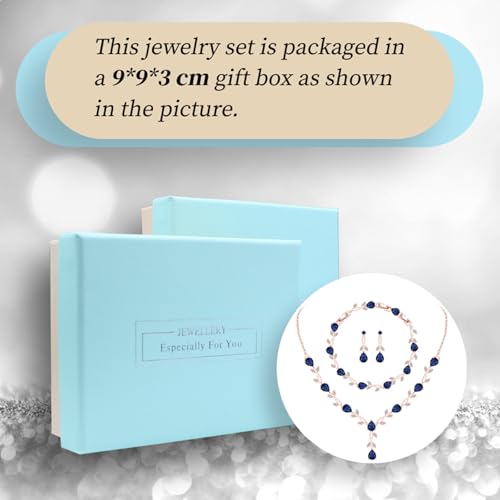 GZWHD Wedding Jewelry Sets for Bride Bridesmaid Women Cubic Zirconia Necklace Earrings Bracelet Set Gift for Mother Friend Wife Daughter Sister Party Prom Jewelry - color: Rose Gold-Blue