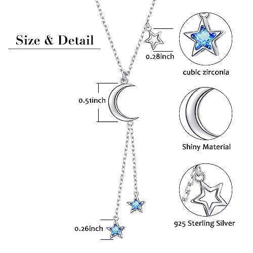 Ladytree 925 Sterling Silver Jewelry Crescent Moon and Star Pendant Necklace - style: Three Stars 3