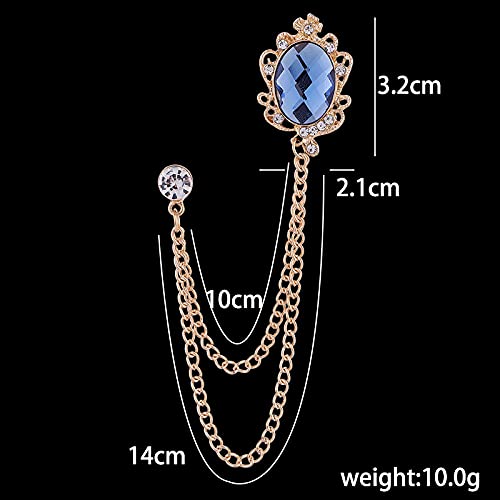 Men's Gem Tassel Brooch Lapel Pin Elegant Badge Hanging Chains Collar Brooches Pin for Career Suit Tuxedo of Shirts Tie Hat Scarf for Boyfriend Father Birthday - style: Silver with Blue Crystal