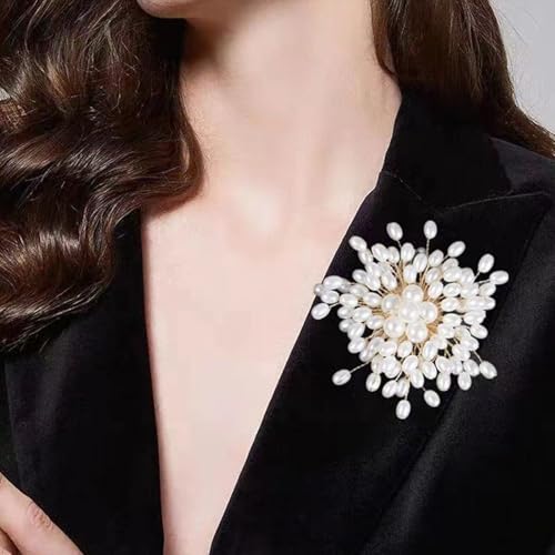 Flower White Pearl Brooch Pin for Women | Striking Large Pearl Flower Beads Statement Costume Pin Graceful Wedding Anniversary Prom Jewelry Gifts - style: Pearl4