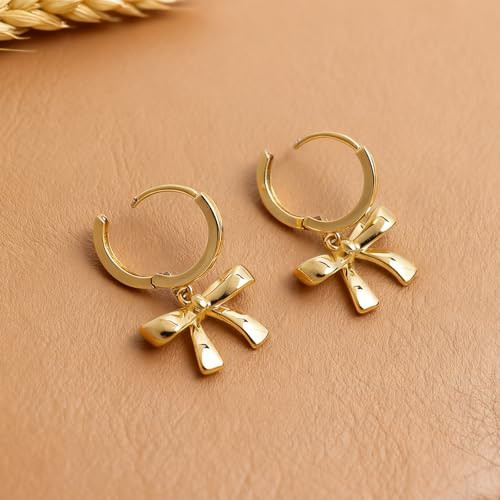 Jean Beau Drop Hoop Earrings for Women, Fasion Jewelry Gift - color: Gold Bow