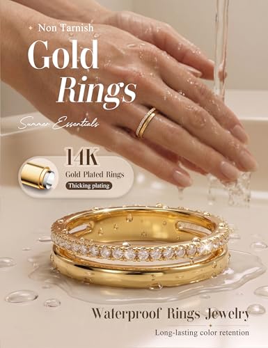 LOLIAS 14K Gold Plated Rings for Women Engagement Eternity Wedding Bands | Non Tarnish Love Promise Rings for Her Cubic Zirconia Stackable Rings for Women Statement Thumb Rings Stacking Size 6-10 - style: Dual Stacking Rings-14K Gold Plated