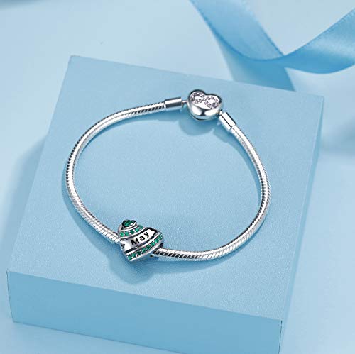 COMORE Birthstone Heart Charms for Charms Bracelet-925 Sterling Silver Love Heart Bead Charms for Bracelets and Necklaces, Birthday Gifts for Women. - style: May