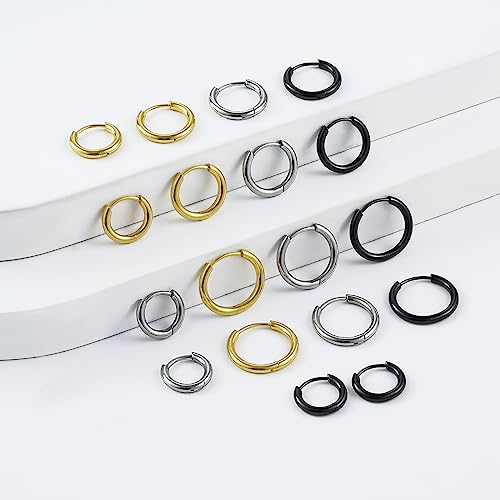 Titanium Huggie Hoop Earrings Hypoallergenic Nickel Free Hinged Sleeper Earrings for Sensitive Skin Cartilage Helix Lobes - style: gold 10mm