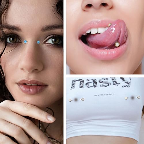 FUNLMO 2pcs Nipple Piercing Jewelry Titanium Nipple Rings Internally Threaded Tongue Rings Bridge Piercing Jewelry Nipple Barbells 14G 12-20mm - color: Silver,Blue Opal
