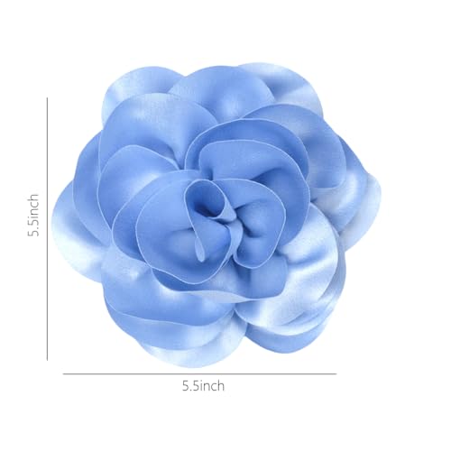 Large Rose Flower Brooches Chiffon Camellia Brooch Lapel Pins Hair Clips Hat Pins for Women Wedding Banquet Accessories Large Satin Flowers 5.5in - color: Blue 1
