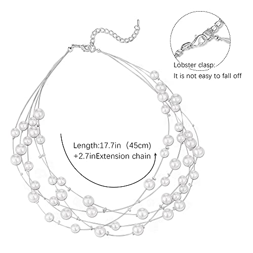 FULU AUTUMN Layered Pearl Necklace Multi-strand Pearl Choker Necklaces for Women Beaded jewelry for Wedding Parties - color: Grey