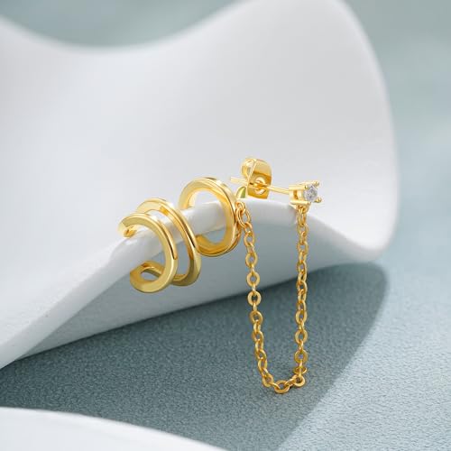 Ear Cuff Earrings for Women Non Piercing - 18K Really Gold Plated Cuff Earrings Trendy Cubic Zirconia Huggie Hoop Cartilage Earring Jewelry Gifts Gold Earring fpr Women Girls - color: 01-Earrings Cuff