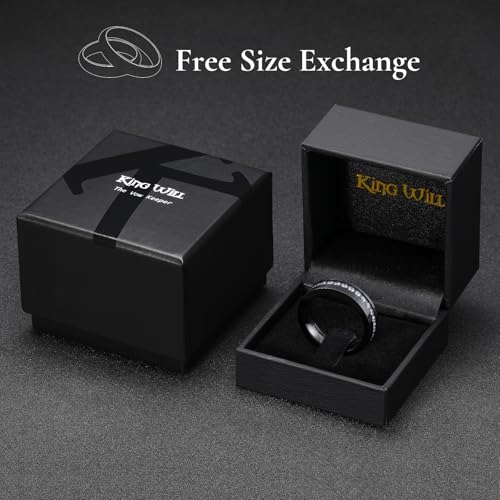 King Will Mens Tungsten Wedding Band with Cubic Zircon Inlay 7mm/8mm Flat Cut Comfort Fit Engagement Rings - color: Black&White-6mm
