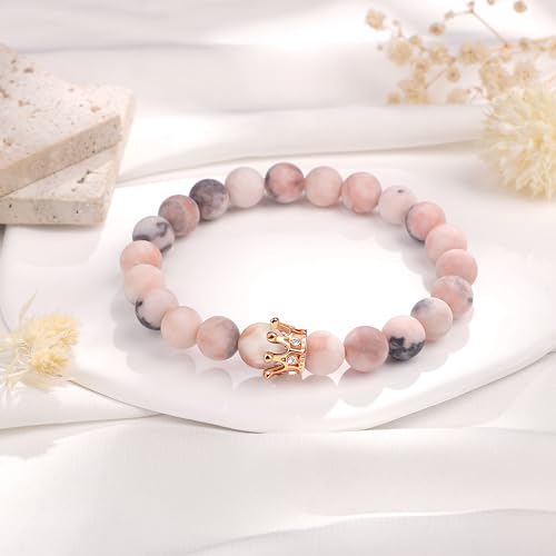 JoycuFF Woman Birthday Gifts Idea Friendship Gifts For Women Best Friends Besties Aunt Female Mom Daughter Granddaughter Gf Anniversary Christmas Graduation Healing Stone Crown Gifts For Her - style: 3.My Bestie Gift-Pink Zebra Jasper