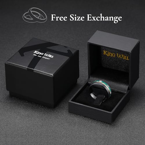 King Will Black Tungsten Rings for Men Hammer Wedding Band | Black, Grooved, Hammer Wedding Band Gold Groove, Sand Inlay, Everyday Wear - color: Green Opal & Silver Foil