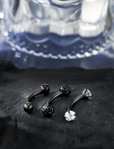 18G 16G 14G Eyebrow Ring Piercing Jewelry Surgical Steel Internal Thread Vertical Labret Lip Ring Rook Daith Earrings Belly Button Ring Piercing Jewelry for Women Men CZ Silver Black Gold - color: Black, size: 14G, 8mm Length