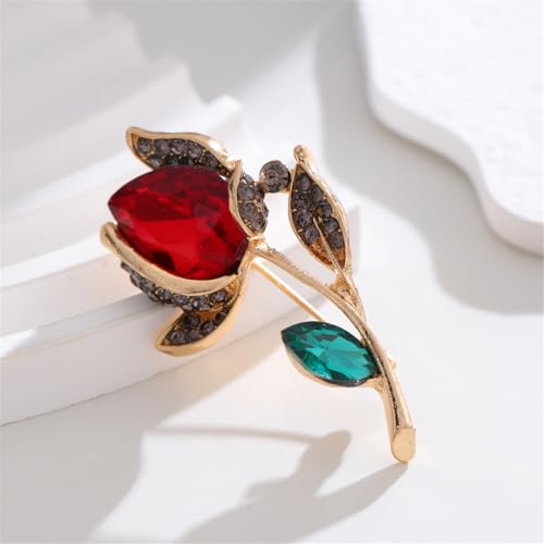 Red Rose Flower Brooches Pins for Women Men Elegant Crystal Flower Lapel Pin Retro Suit Hat Dress Accessories Wedding Valentine's Day Jewelry Gift - style: Crystal B