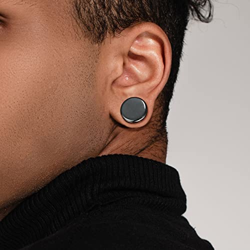 Ear gauges hematite organic stone plugs pair - size: 12mm-1/2 INCH