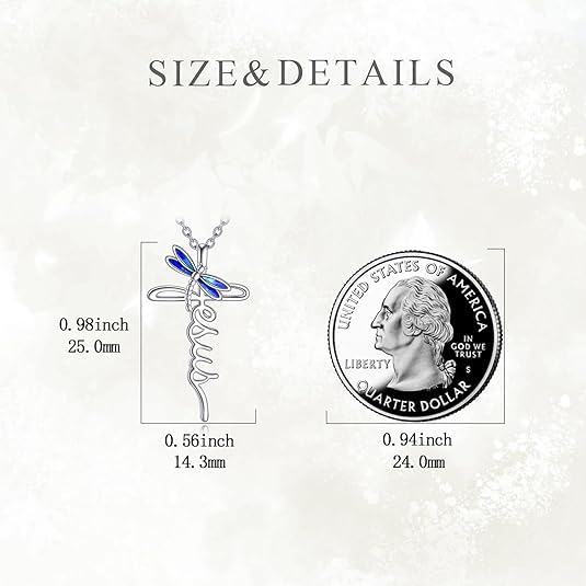 POPLYKE Cross Necklace for Women 925 Sterling Silver Cross Pendant Necklace Animal Jewelry Christmas Gifts for Women Mother Grandma - style: Dragonfly Jesus Cross
