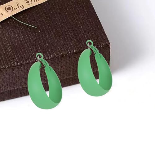 Anmpab Large Matte Round Hoop Earrings for Women Retro Geometric Pierced Neon Color Circle Dangle Earrings Party Jewelry - color: Green