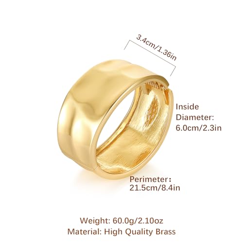 HZMAN Chunky Gold Cuff Bracelets for Women Thick Wide Bangle Bracelet Hammered Open Hinge Wrist Cuff Bracelet Jewelry Gift - color: 01.Hammered Gold