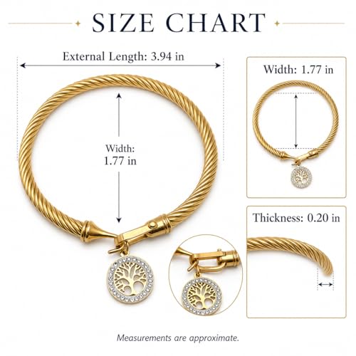 Gold Tree of Life Bangle Bracelet for Women, 18K Gold Plated Stainless Steel Double Layer Spring-Open Bangle, Meaningful Dainty Jewelry Gift - color: Gold-2