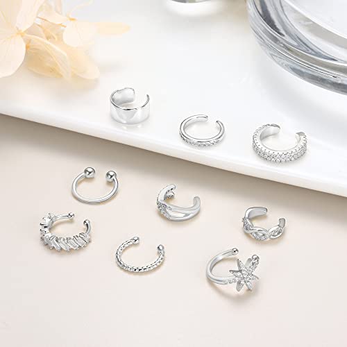 9Pcs Ear Cuff 14K Gold Plated Cuff Earrings Gold Ear Cuffs Non Pierced | Fake Conch Cartilage Earrings Ear-Clips Minimalist Non Piercing Delicate Clip-on Ear Cuffs Stackable Set - style: B-12pcs-Silver