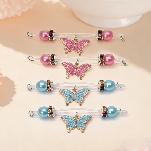 2 Pairs Fake Nipple Rings Nipple Jewelry Non Piercing Butterfly Dangle Nipple Barbells Adjustable Nooses Faux Nipple Piercing Body Jewelry for Men Women - style: Butterfly 2