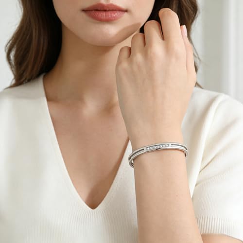MILAKOO 6/8mm Gold/Silver Color Bangle Hollow Stainless Steel with Rhinestone Bracelets - color: Silver, size: 6mm