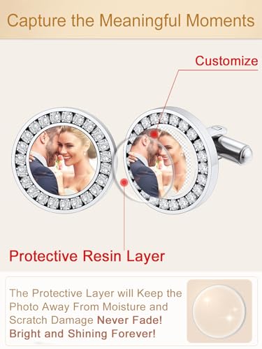 Custom4U Custom Photo Cufflinks for Men Father of the Bride Gifts - color: B-Round Photo-Steel