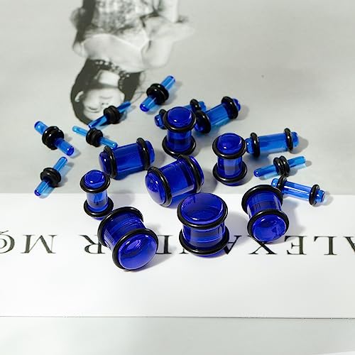 50 Pcs Ear Gauges Stretching Kit 14G-00G | Acrylic Tapers and Plugs Silicone Tunnels, Gauge Expanders Stretching Kit, Piercing Earring Jewelry for Men and Women - color: Blue
