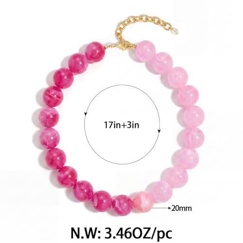 Chunky Beaded Choker Necklace for Women Boho Statement Necklace with Large Pearl Blue Brown Tone Resin Beads Summer Beach Jewelry Gifts - color: Gradient Pink