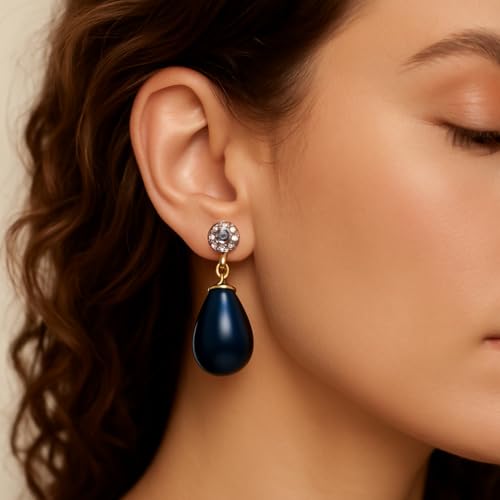 Pearl Clip on Earrings for Women - 14K Gold Silver Plated Cubic Zirconia Non Pierced Ear Clips Jewelry Gifts for Wedding Bridal Party Gifts - color: Black-10mm