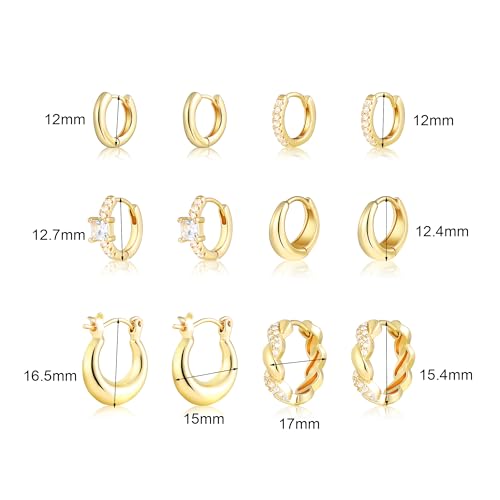 Wgoud Small Gold Hoop Earrings Set for Women, 6 Pairs 14K Gold Plated Hypoallergenic Lightweight Huggie Hoops Earrings, Trendy Cartilage Cubic Zirconia Earrings for Women Gifts. - color: G-Gold hoops