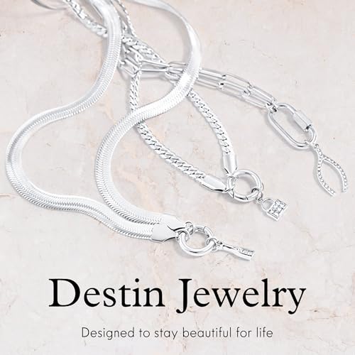 Destin Jewelry 18K Gold Plated Herringbone Necklace for Women and Men, Waterproof Flat Snake Chain, Stainless Steel Non Tarnish Layering Necklace - color: Silver, size: 20" + 2"