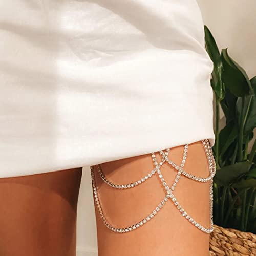 REETAN Thigh Garter Belt Rhinestone Leg Chain for Women - style: Style B-Silver