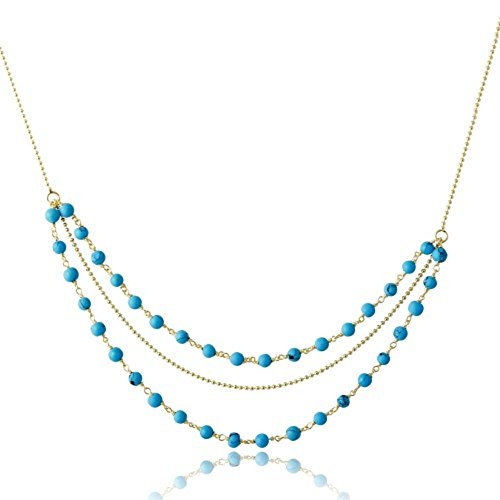 CloseoutWarehouse Simulated Turquoise Bead Triple Strand Necklace Rhodium Plated Sterling Silver - color: Gold-Tone Plated