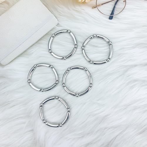 YBMYCM 5PCS Gold Chunky Bangles Bracelets for Women | 14k Gold Plated Stackable Layered Curved Bamboo Tube Stretch Bracelets Bangle Gift Jewelry - color: Gold
