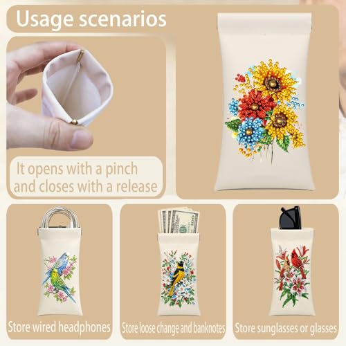 Diamond Art Painting Eye Glass Bag PU Sunglasses Glasses Storage Bag Built-in Glasses Cloth Press Automatic Closure - color: Cross