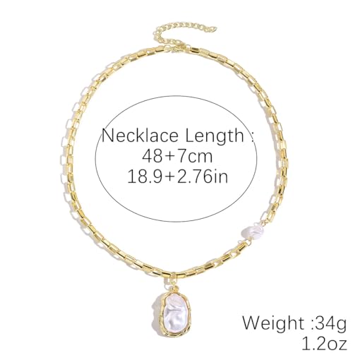 Chunky Pearl Necklaces for Women Chunky Baroque Pearl Beaded Gold Chain Link Pearls Pendant Necklace White Pearls Necklace Valentine's Day Jewelry Gifts Party Prom Birthday Outfits Accessorie - style: Gold Chain, Pearl Pendant
