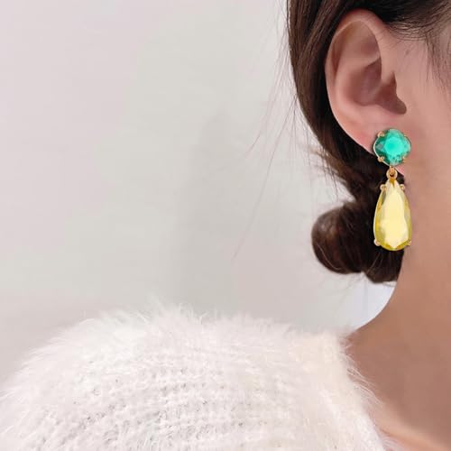 Crystal Earrings CXUEMH Teardrop Earrings for Women Blue and Green Dangle Earrings Elegant Earrings for Prom Emerald Green Earrings Formal Jewelry Crystal Drop Earrings - color: green and yellow