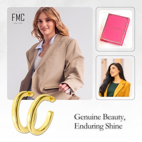18K Gold Plated Sterling Silver Earrings for Women – Pure & Polished, Twist, Square, Hinged Tube, Abstract & Heart Shape Hoops – Lightweight, Hypoallergenic, Non-Tarnish Jewelry (Sizes: 3x35mm-46x30mm) - color: Gold, size: Square Tubing Hoop (4x40mm)