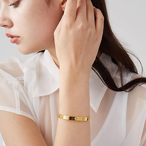 PDWZNBA 18K Gold-Plated Love Friendship Bracelets Trendy Stainless Steel Bangle Jewelry Gifts for Women - style: Ovl_gold