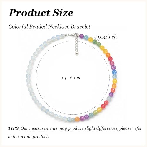 Dopamine Necklace UV Reactive Colorful Rainbow Beaded Necklace Dopamine Jewelry Set Color Changing Mood Necklaces Bracelet Earrings Summer Beach Vacation Gift for Women - color: A3:Changing necklace