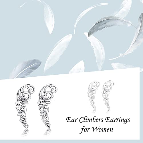 Ear Climbers Earrings for Women Sterling Silver Vintage Ear Crawler Earrings Jewelry Gifts for Women - style: Leaf