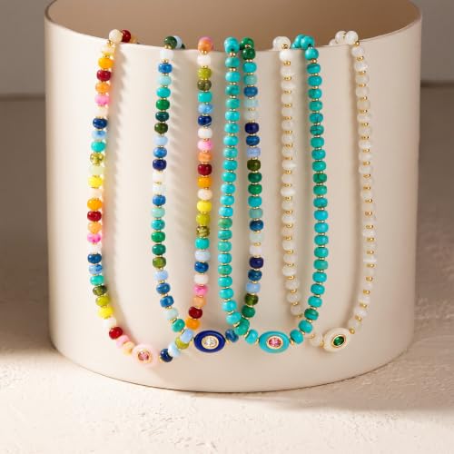 Chunky Beaded Necklace for Women Colorful Bead Choker Necklace Fashion Trendy Summer Boho Bead Statement Necklaces Beach Vocation Holiday Jewelry Gifts - color: Turquoise Beaded