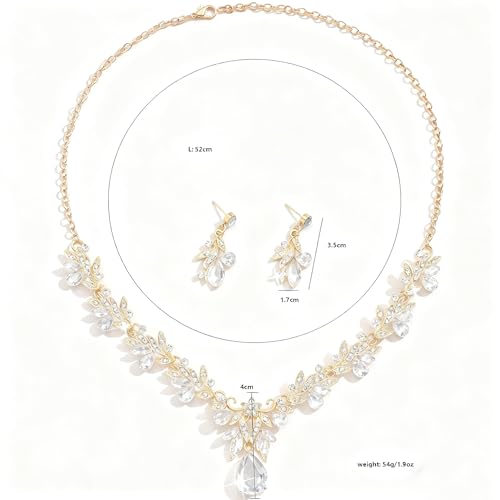 CJIAYUJEW Cubic Zirconia Wedding Jewelry Sets for Bride Bridesmaid Cluster Crystal Teardrop Pendants Jewelry Set Necklace Earring for Brides Bridesmaid for Wedding Party - color: White
