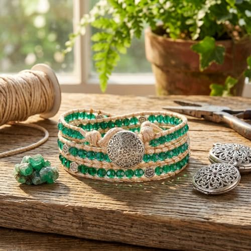 YGLINE Natural Stone Wrap Bracelet for Women Boho Bracelets Healing Crystal Beaded Bracelet Adjustable 3/5 Wraps Bracelet Handmade Birthday Gifts for Women - color: green crystal-3w
