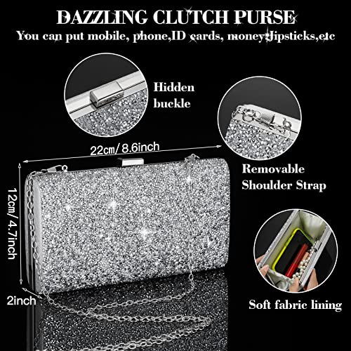 Mixweer 4 Pieces Clutch Purses Bag for Women Evening Rhinestone Jewelry Set Bling Necklace Earrings Bracelets Set for Wedding - style: Exquisite Style
