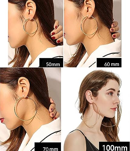 Cocadant Big Gold Hoop Earrings for Women Girls,Dainty 14k Gold Hypoallergenic Rose Gold Silver Hoop Earrings with 925 Sterling Silver Post,Stainless Steel Large Hoop Earrings - style: 50mm-Gold,Silver and Rose gold