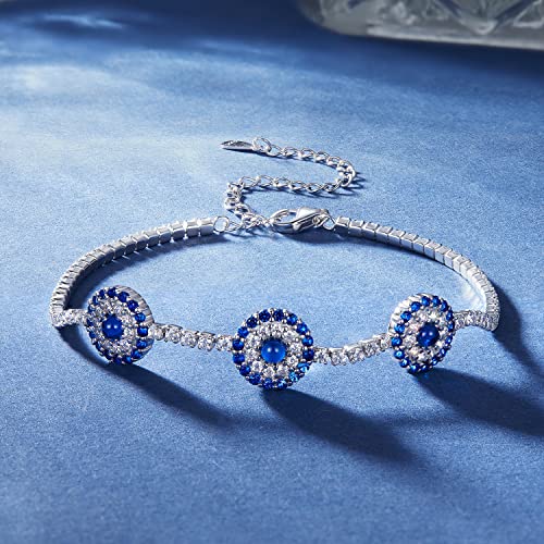 925 Sterling Silver Adjustable Bracelet for Women Jewelry Gifts - color: Blue Evil Eye