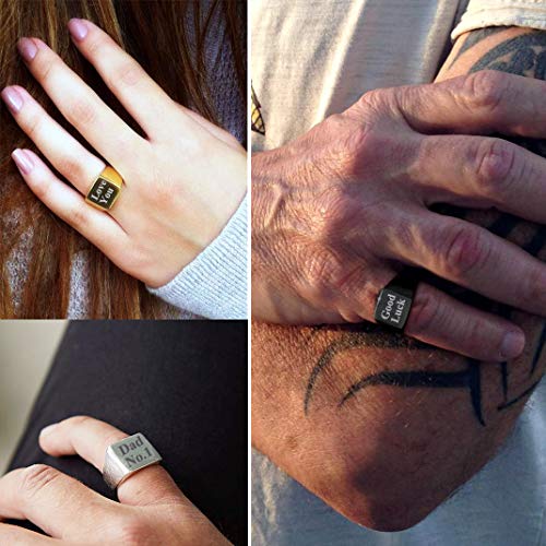 GoldChic Jewelry Personalized Signet Rings Men Women, Stainless Steel Custom Photo Bold Square/Oval Monogram/Old English Initial Pinky Stacking Statement Ring in Black/Silver/Gold (Size 7-14) - color: Gold-Custom - Square
